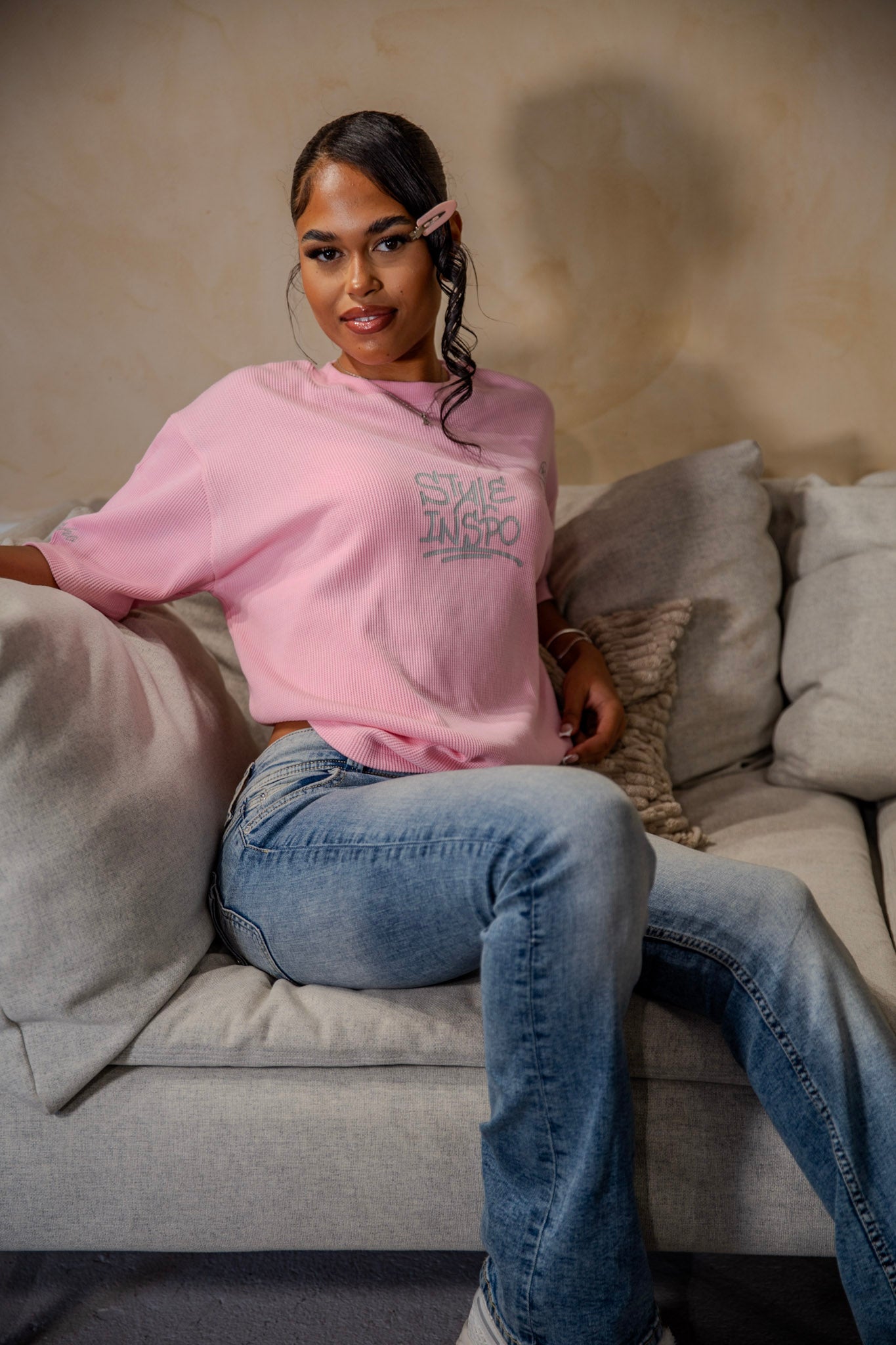 101 light Pink waffle T